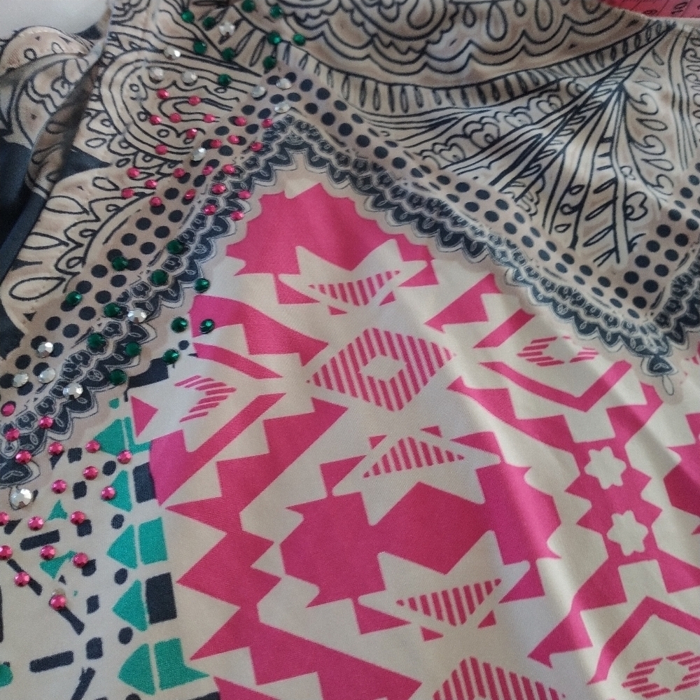 Style & Co Multi Colored V Neck Slit Sleeve Top L - Picture 8 of 10